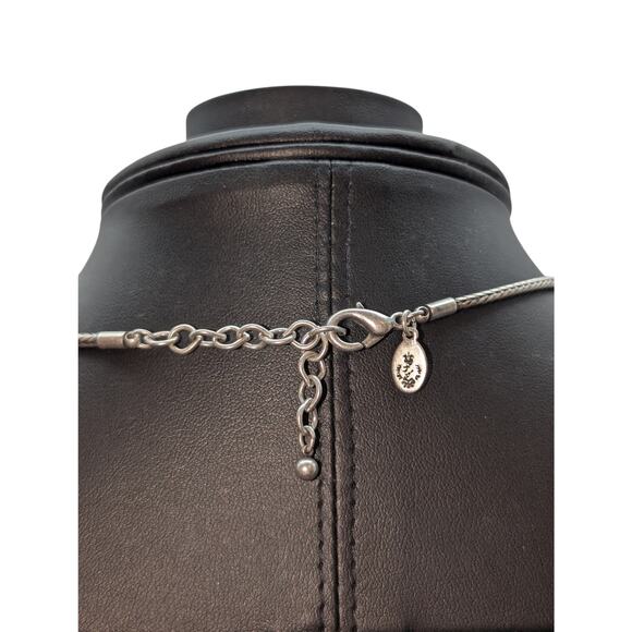 Premier Designs Two Tone Hammered  Pendant CZ Wheat Chain 16.5"-18"Necklace - Picture 5 of 6